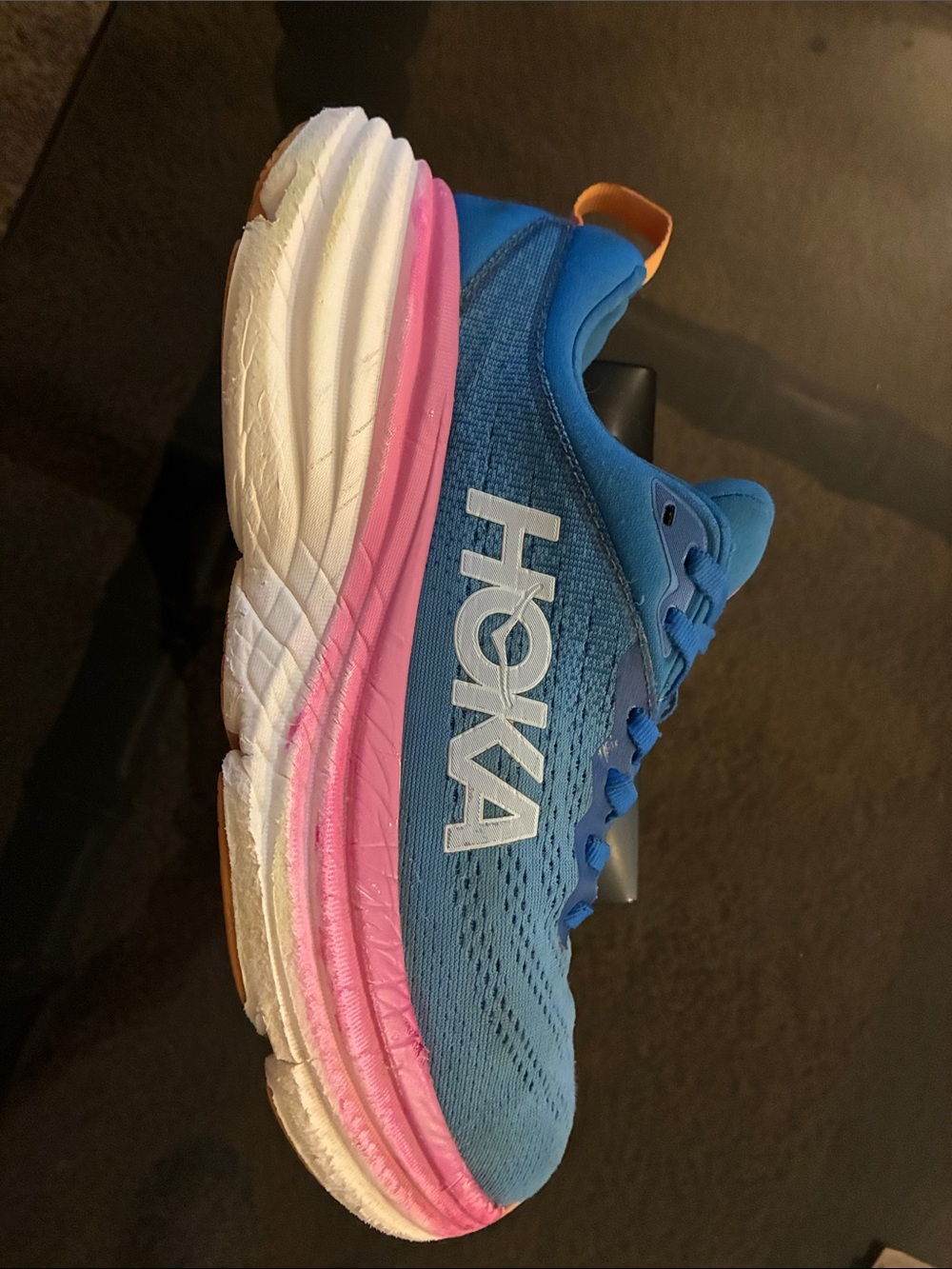 HOKA BONDI 8 in BLUE AND HOT PINK - Size 7 - Picture 8 of 13